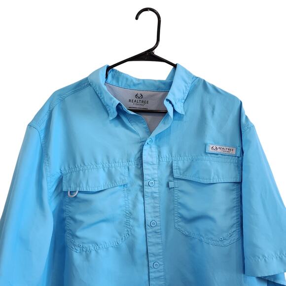 Real Tree Fishing Short Sleeve Vented Fishing Shirt Button Up Turquoise Size XL - Picture 3 of 11